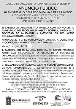 LANZAROTE CONMEMORARÁ EL 40 ANIVERSARIO DEL PROGRAMA MAB DE LA UNESCO Y SU 18 CUMPLEAÑOS COMO RESERVA DE BIOSFERA 